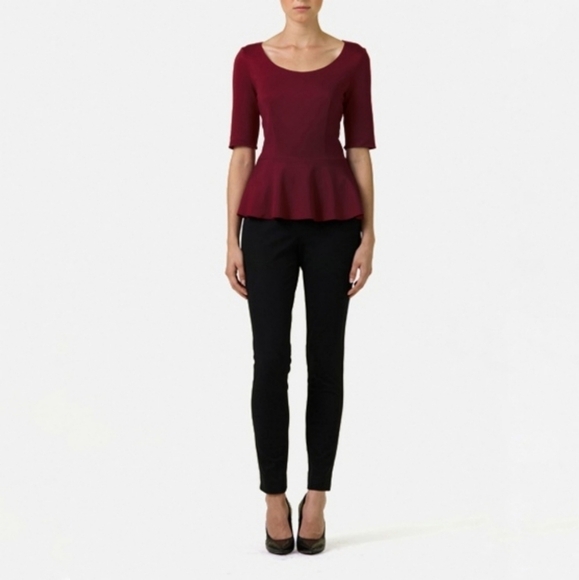 Aritzia Babaton Barrett Peplum Top Burgundy Size 2 - Picture 13 of 13